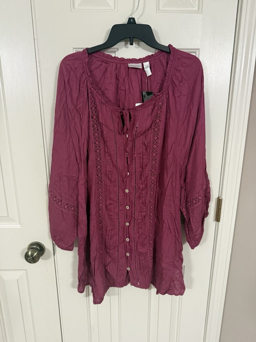 Avenue Liana Lace Blouse 22/24 New With Tags Rose Burgundy Fall